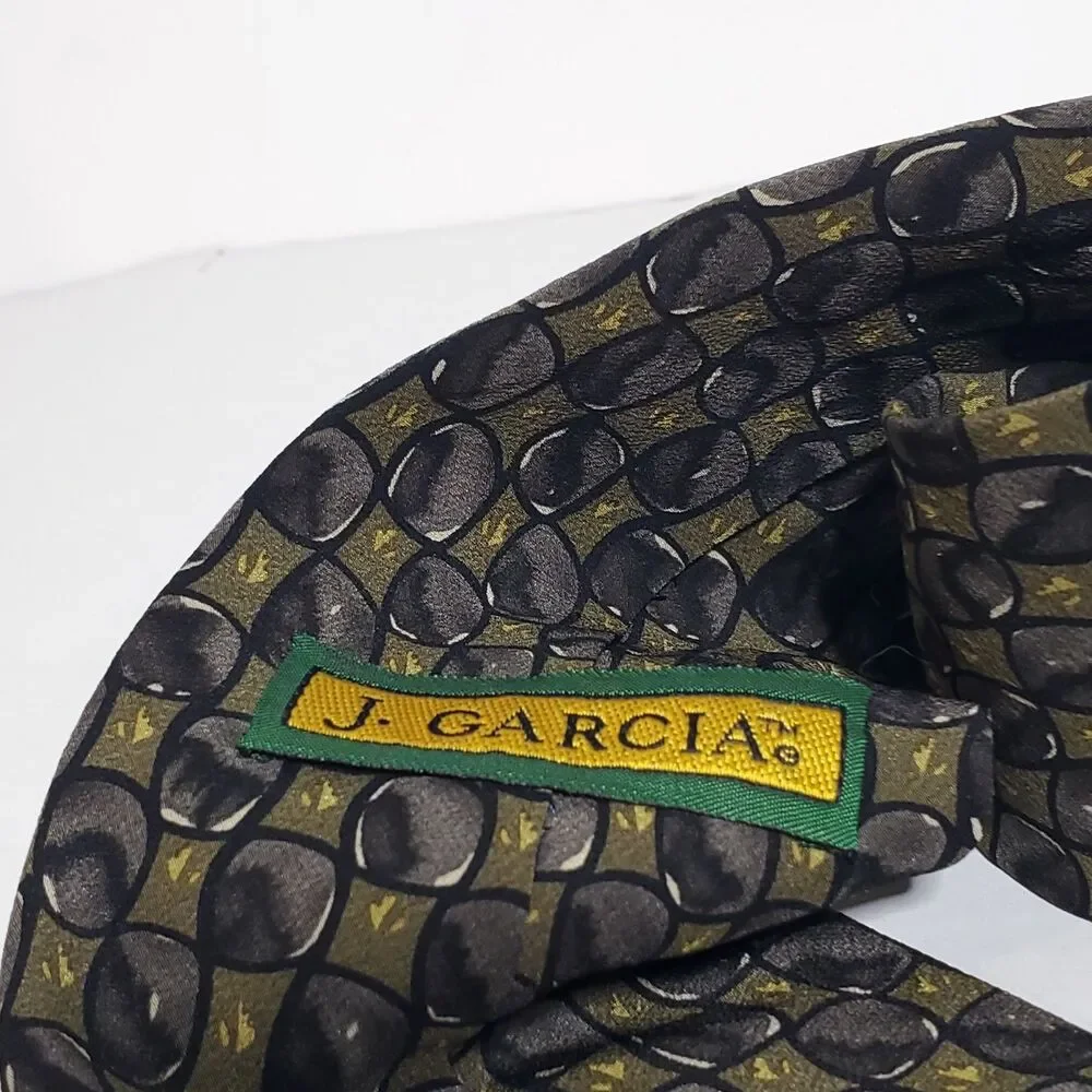 Vtg Jerry Garcia Pine And Rock Printed Silk Necktie USA 58x3.75